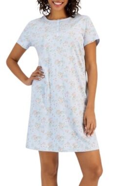 Charter Club Women's Cotton Printed Henley Sleepshirt Scattered Bouquet - NWT